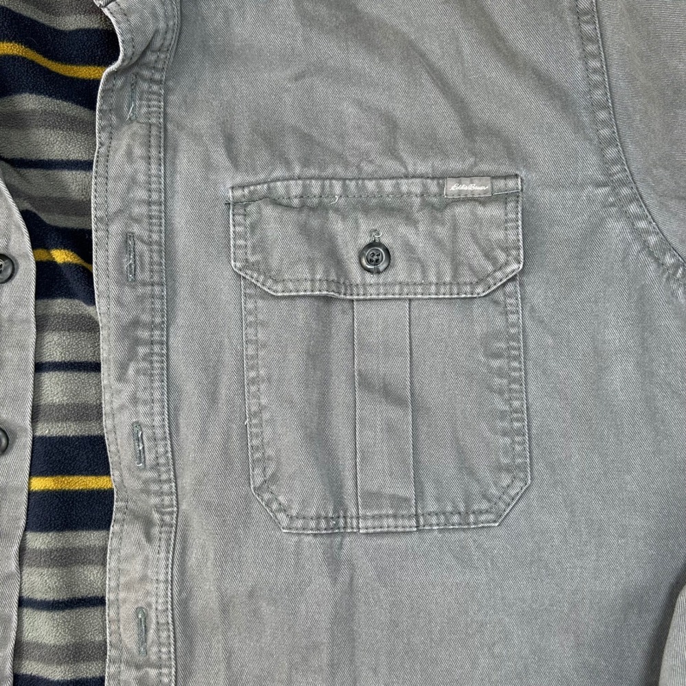 Eddie‎ Bauer Mens Tall Fleece Lined Cotton Twill Shirt Jacket Grey Stripe TL - Picture 5 of 14